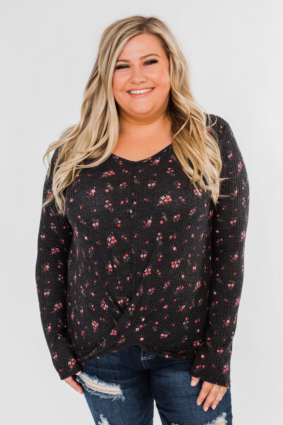 Above The Rest Floral Twist Top- Black