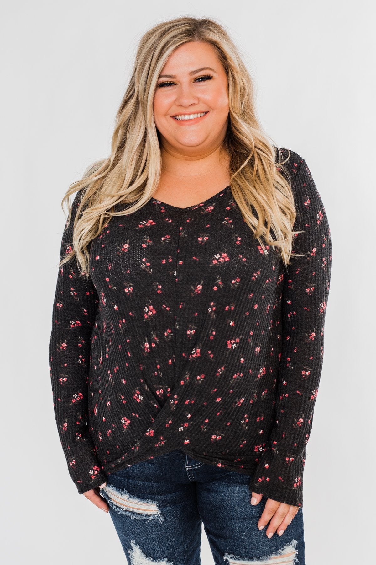 Above The Rest Floral Twist Top- Black