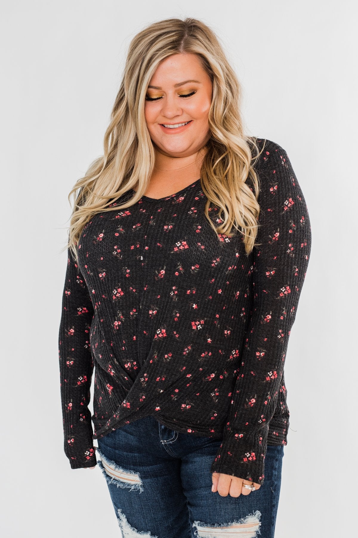 Above The Rest Floral Twist Top- Black