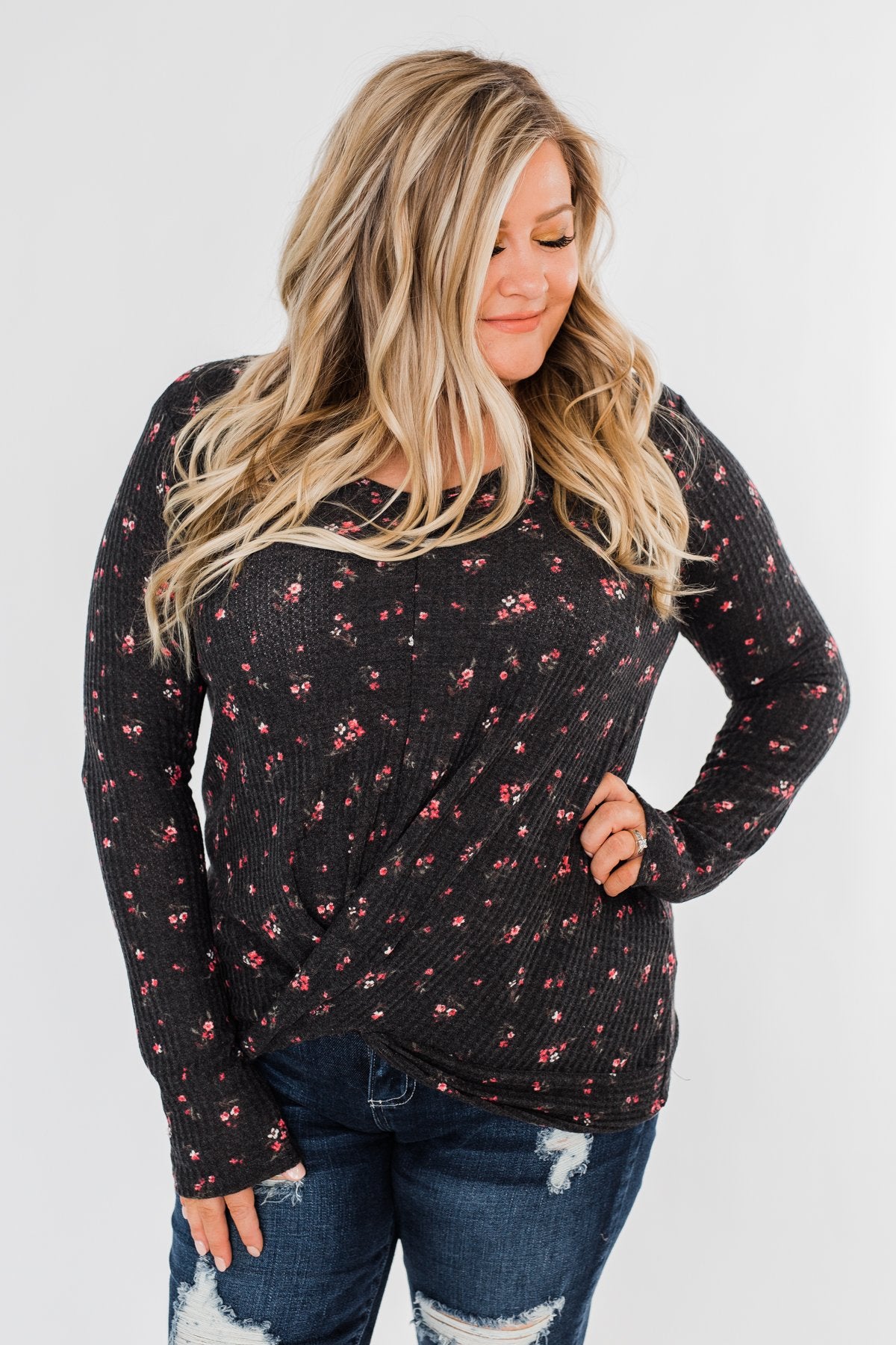 Above The Rest Floral Twist Top- Black