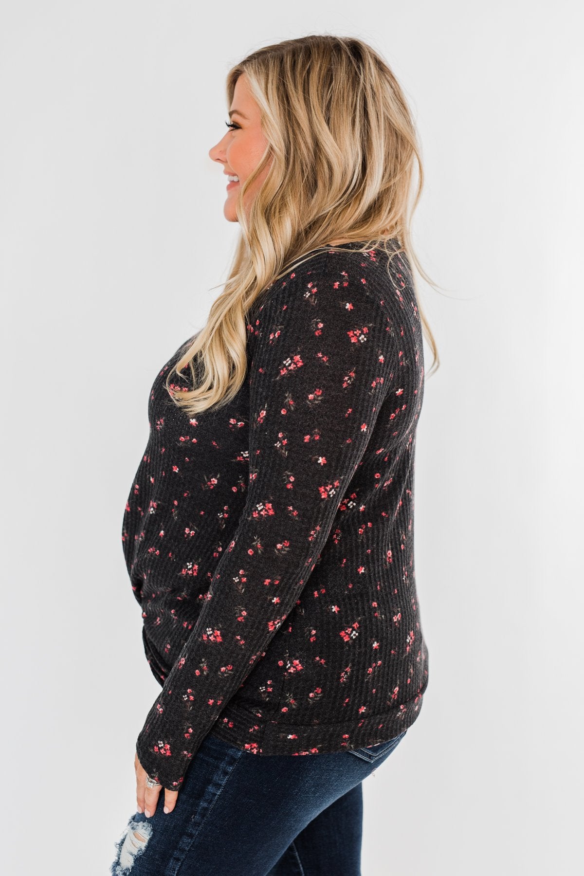Above The Rest Floral Twist Top- Black