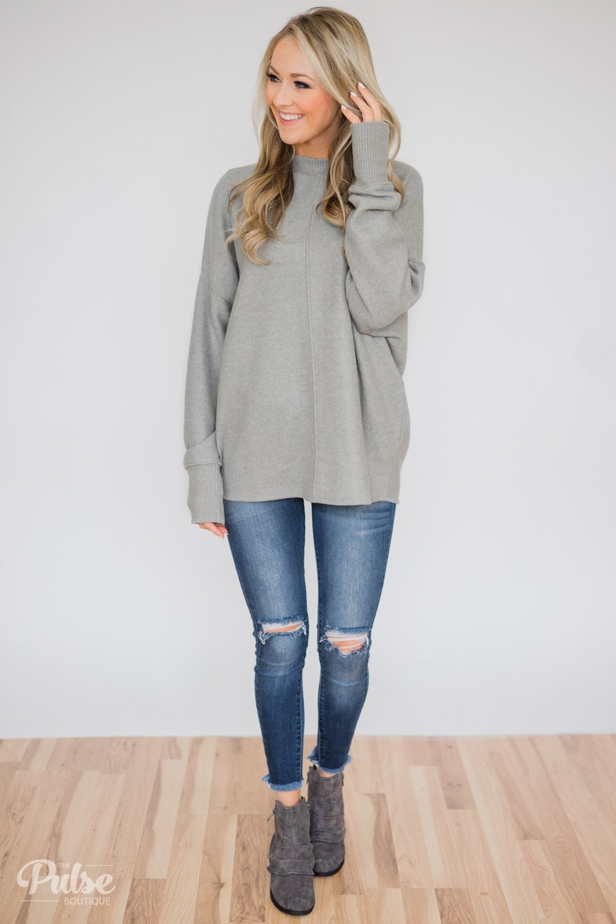 In Awe Pullover Sweater- Heather Grey