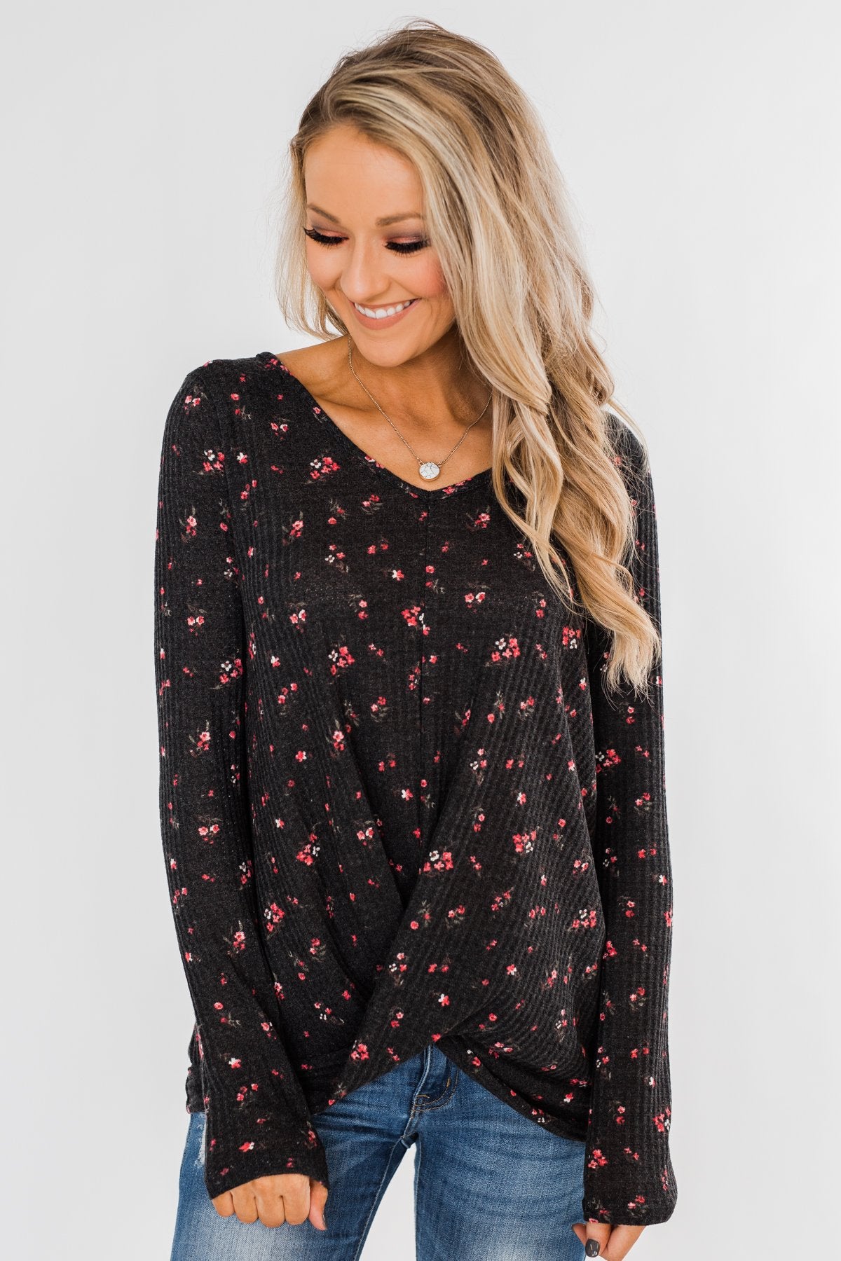 Above The Rest Floral Twist Top- Black