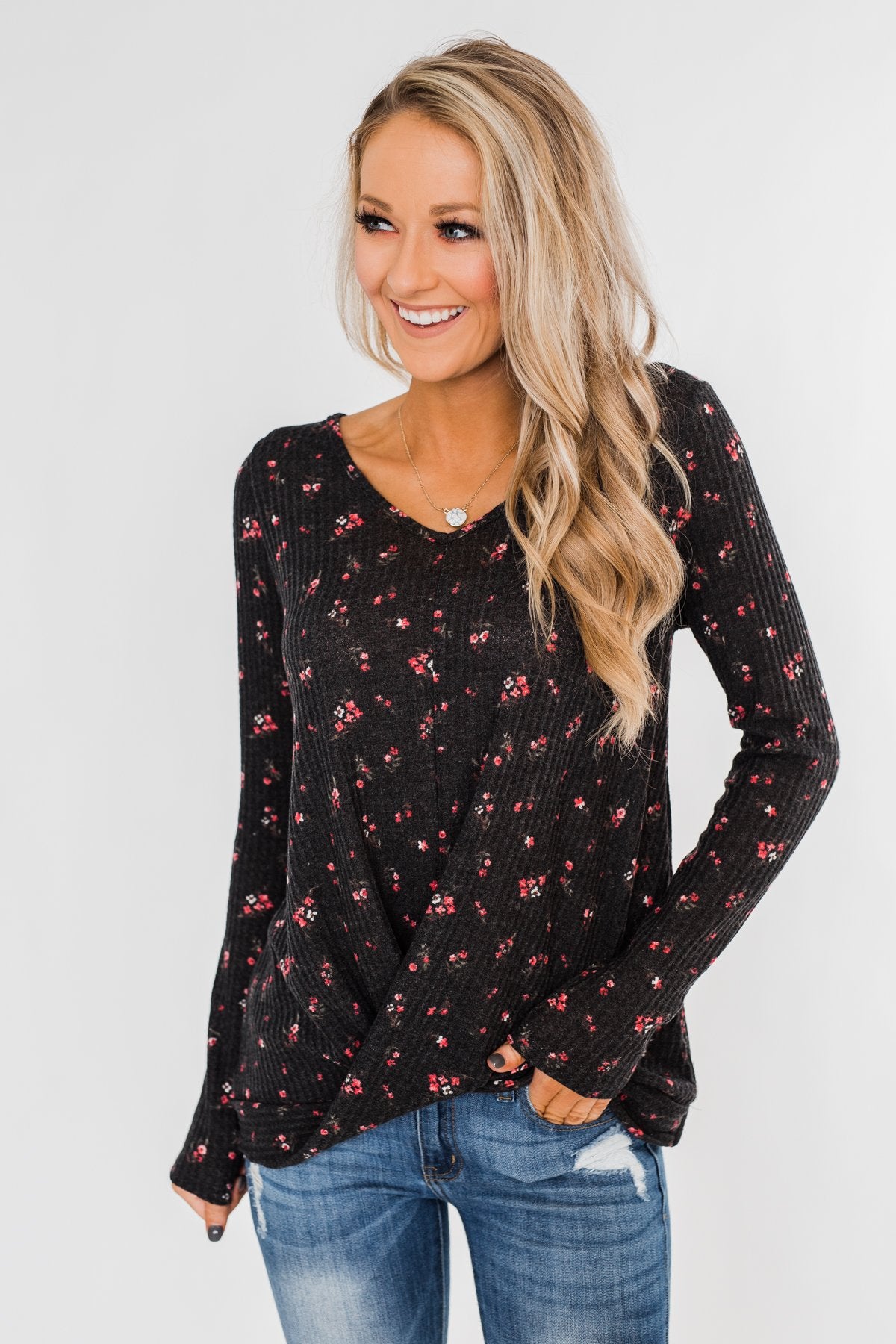 Above The Rest Floral Twist Top- Black