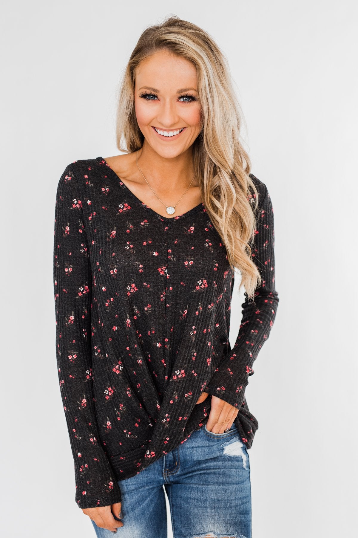 Above The Rest Floral Twist Top- Black