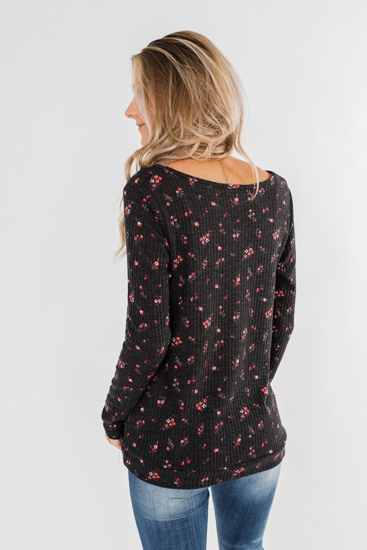 Above The Rest Floral Twist Top- Black