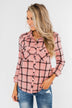 I've Been Told Long Sleeve Plaid Top- Light Pink
