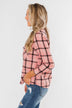 I've Been Told Long Sleeve Plaid Top- Light Pink