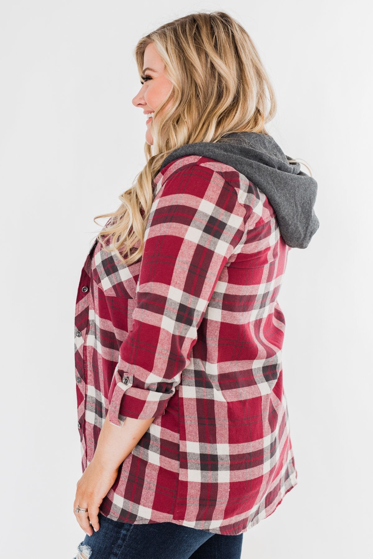 So Long To You Plaid Hooded Top- Dark Berry