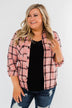 I've Been Told Long Sleeve Plaid Top- Light Pink