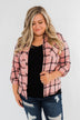 I've Been Told Long Sleeve Plaid Top- Light Pink