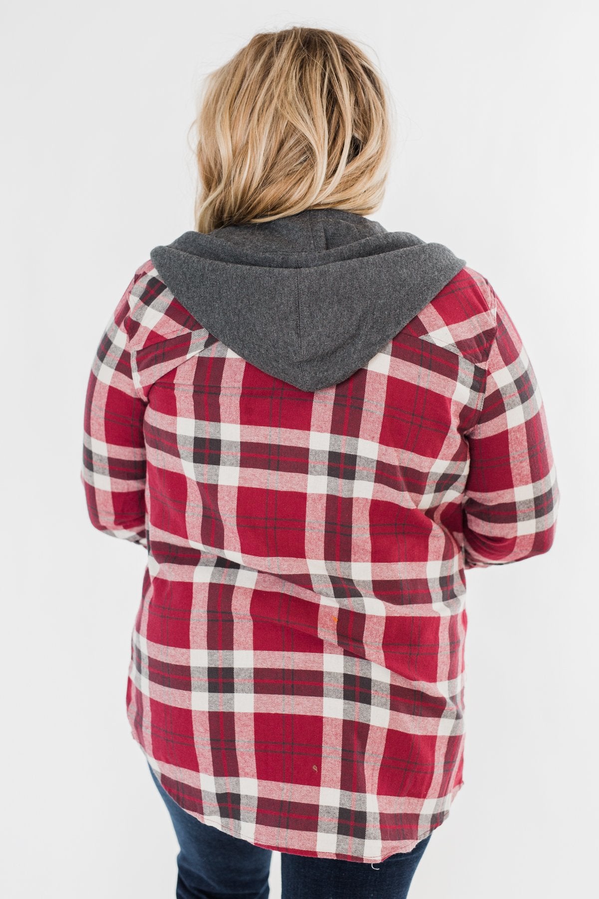 So Long To You Plaid Hooded Top- Dark Berry