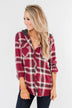 So Long To You Plaid Hooded Top- Dark Berry