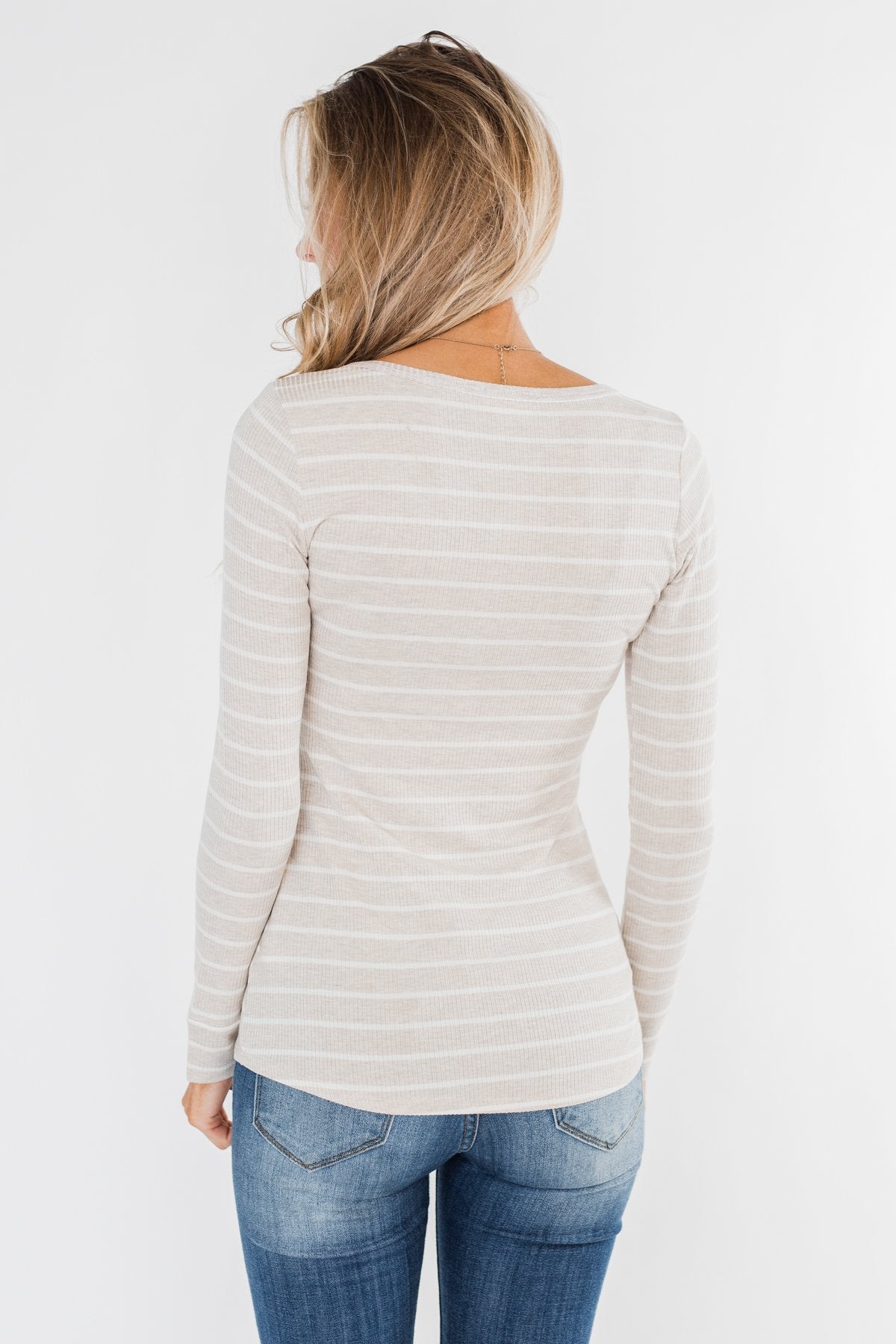 Essential 5-Button Henley Top- Heathered Oatmeal & Ivory