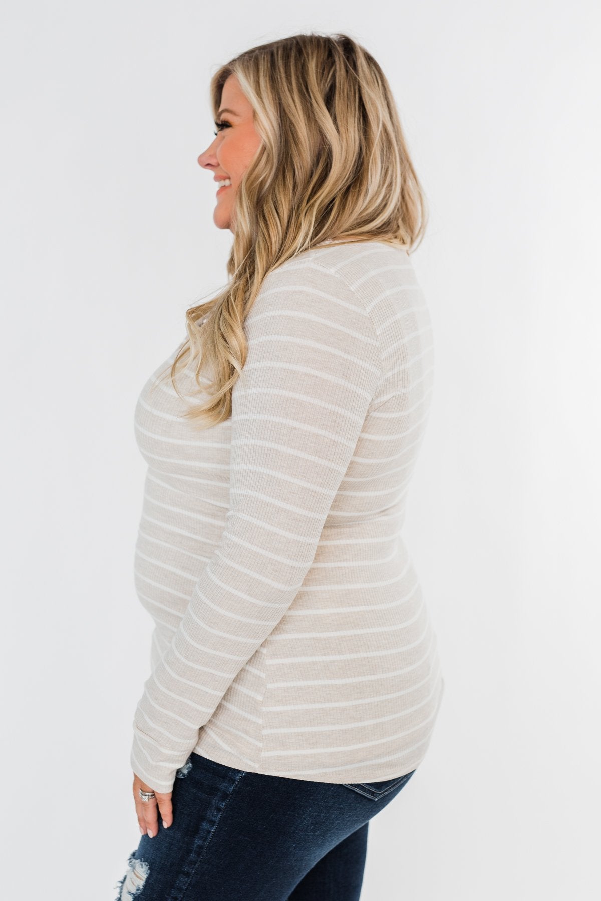 Essential 5-Button Henley Top- Heathered Oatmeal & Ivory