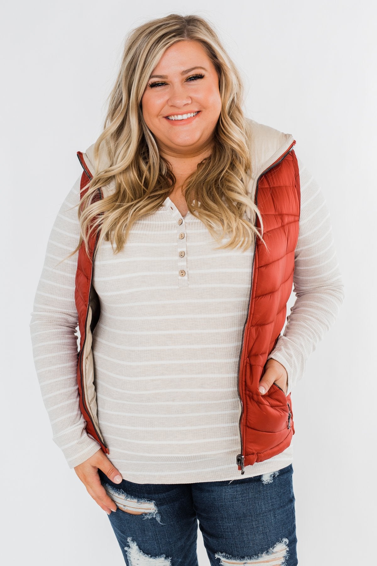 A New Journey Reversible Vest- Rust & Beige