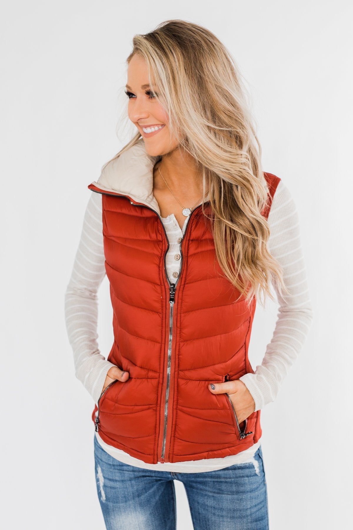 A New Journey Reversible Vest- Rust & Beige