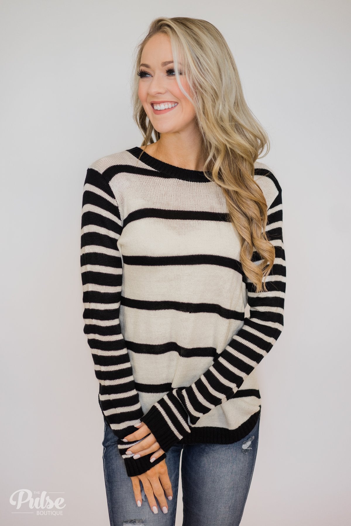 Good Things Coming Striped Knit Sweater- Black