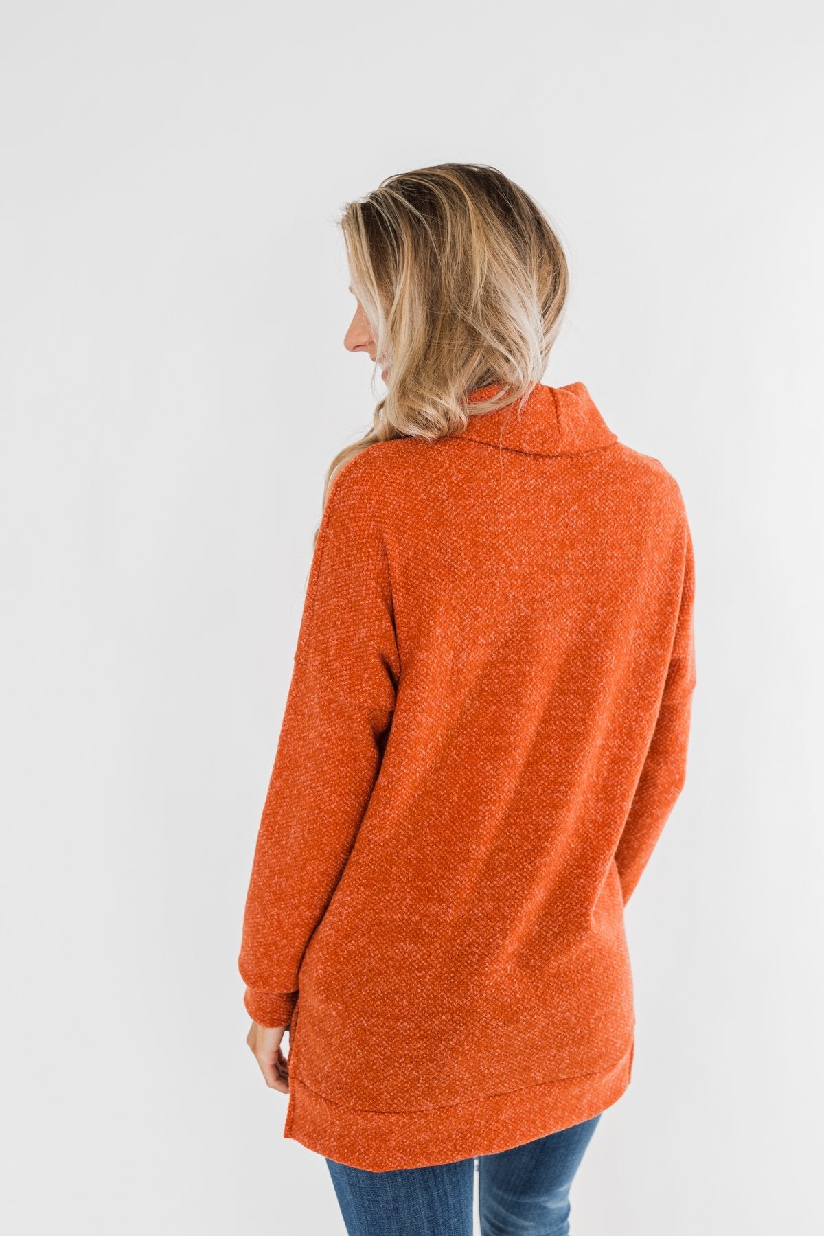 Thinking About You Cowl Neck Sweater- Burnt Orange