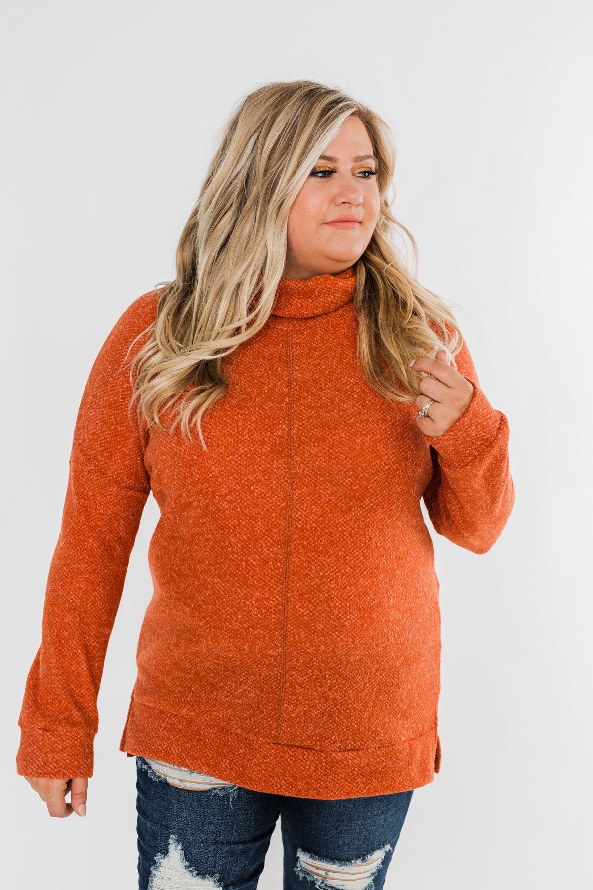 Thinking About You Cowl Neck Sweater- Burnt Orange