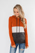 Make Me Smile Color Block Hoodie- Burnt Orange & Charcoal