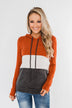 Make Me Smile Color Block Hoodie- Burnt Orange & Charcoal