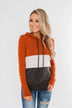 Make Me Smile Color Block Hoodie- Burnt Orange & Charcoal