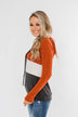 Make Me Smile Color Block Hoodie- Burnt Orange & Charcoal
