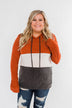 Make Me Smile Color Block Hoodie- Burnt Orange & Charcoal