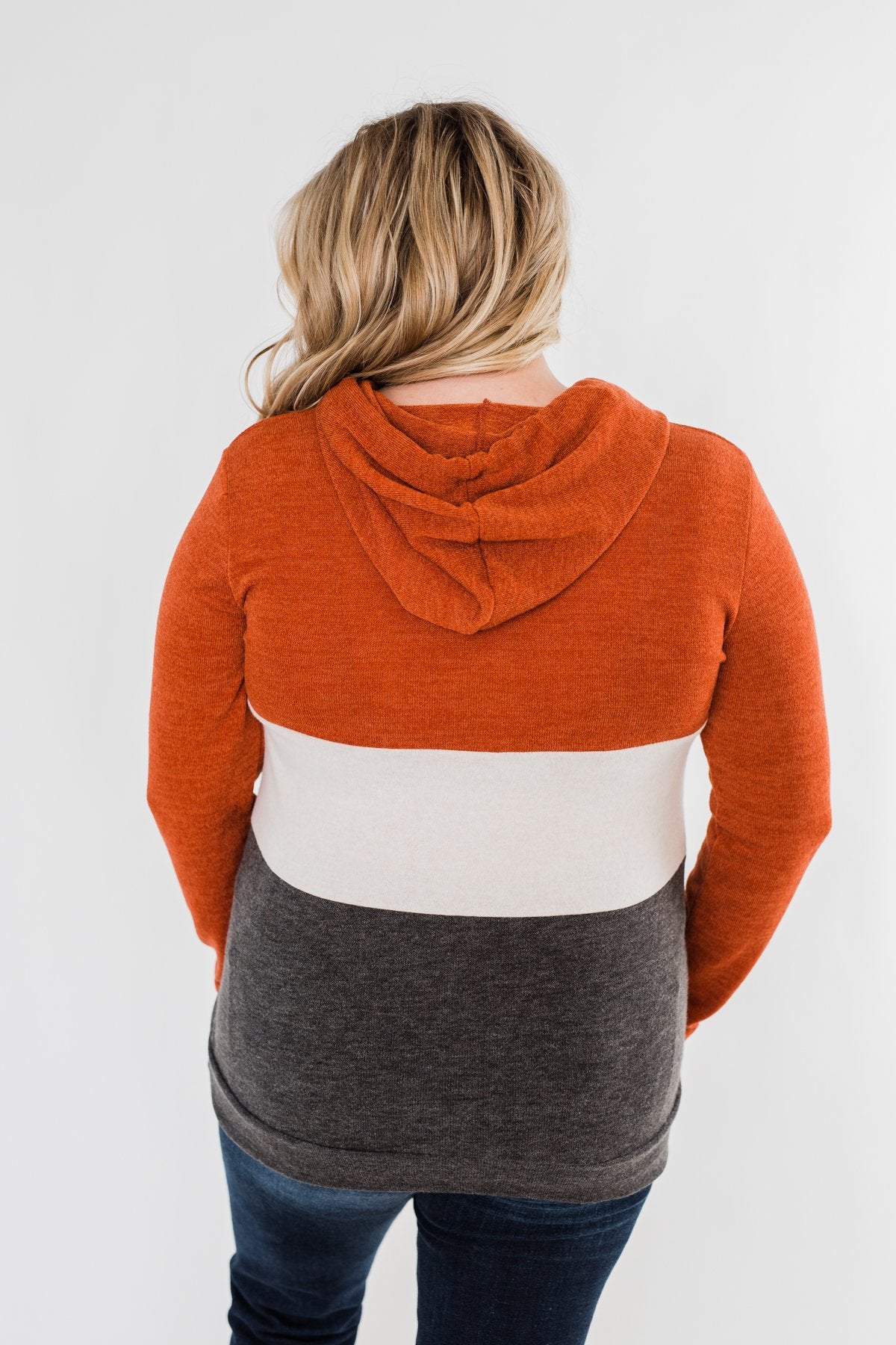 Make Me Smile Color Block Hoodie- Burnt Orange & Charcoal
