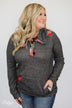 Hint of Plaid Pullover & Button Top- Charcoal