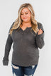 Snap Button Henley Top- Charcoal