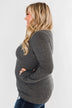 Snap Button Henley Top- Charcoal
