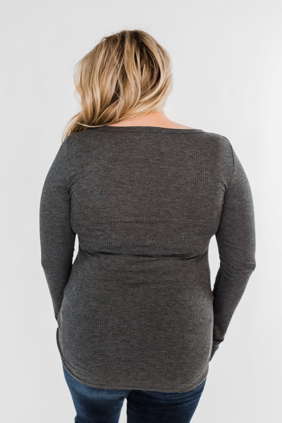 Snap Button Henley Top- Charcoal