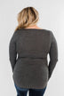 Snap Button Henley Top- Charcoal