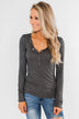 Snap Button Henley Top- Charcoal