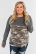 Never Blend In Color Block Top- Camo & Light Charcoal
