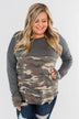 Never Blend In Color Block Top- Camo & Light Charcoal