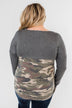 Never Blend In Color Block Top- Camo & Light Charcoal