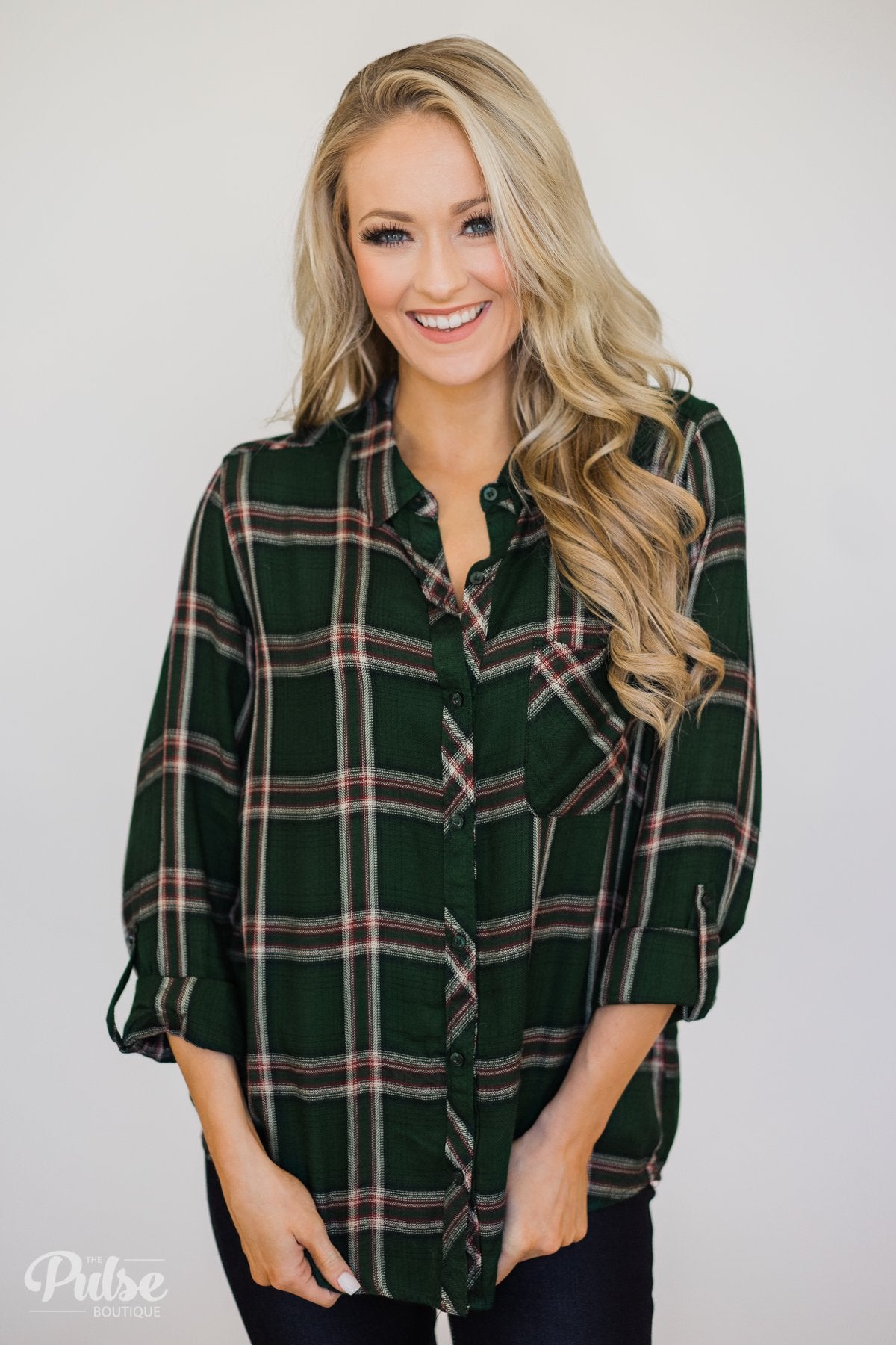 All Seasons Plaid Top- Hunter Green – The Pulse Boutique