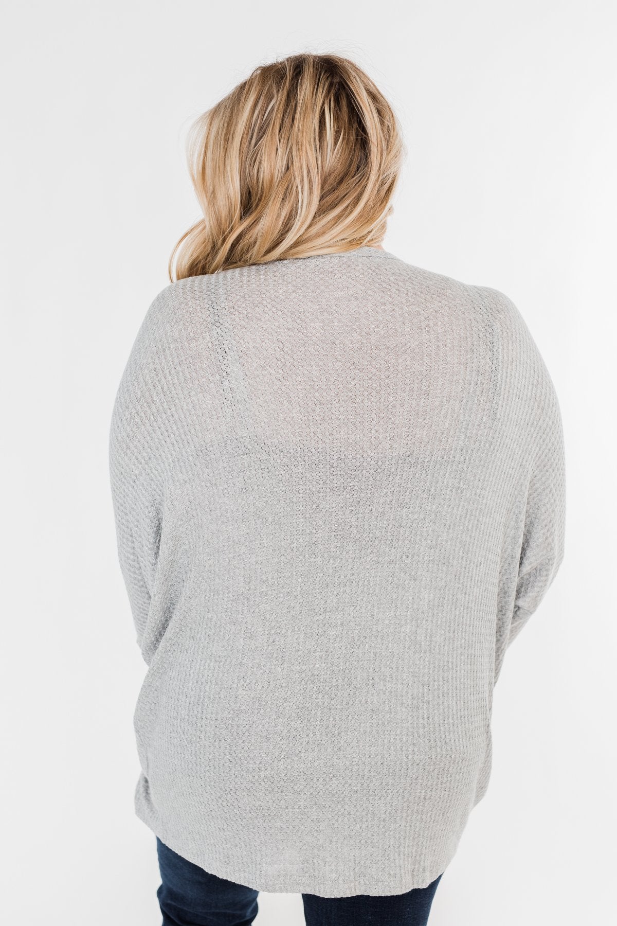 Break Free Waffle Knit Cardigan- Grey