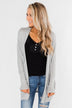 Break Free Waffle Knit Cardigan- Grey