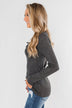 Snap Button Henley Top- Charcoal