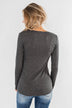 Snap Button Henley Top- Charcoal