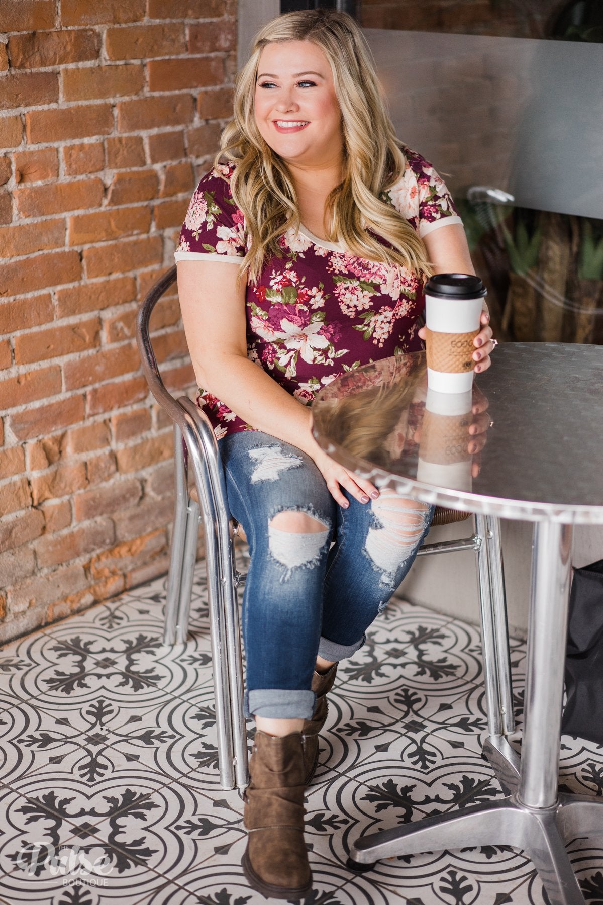 Love Grows Floral V-Neck Top- Eggplant