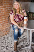 Love Grows Floral V-Neck Top- Eggplant