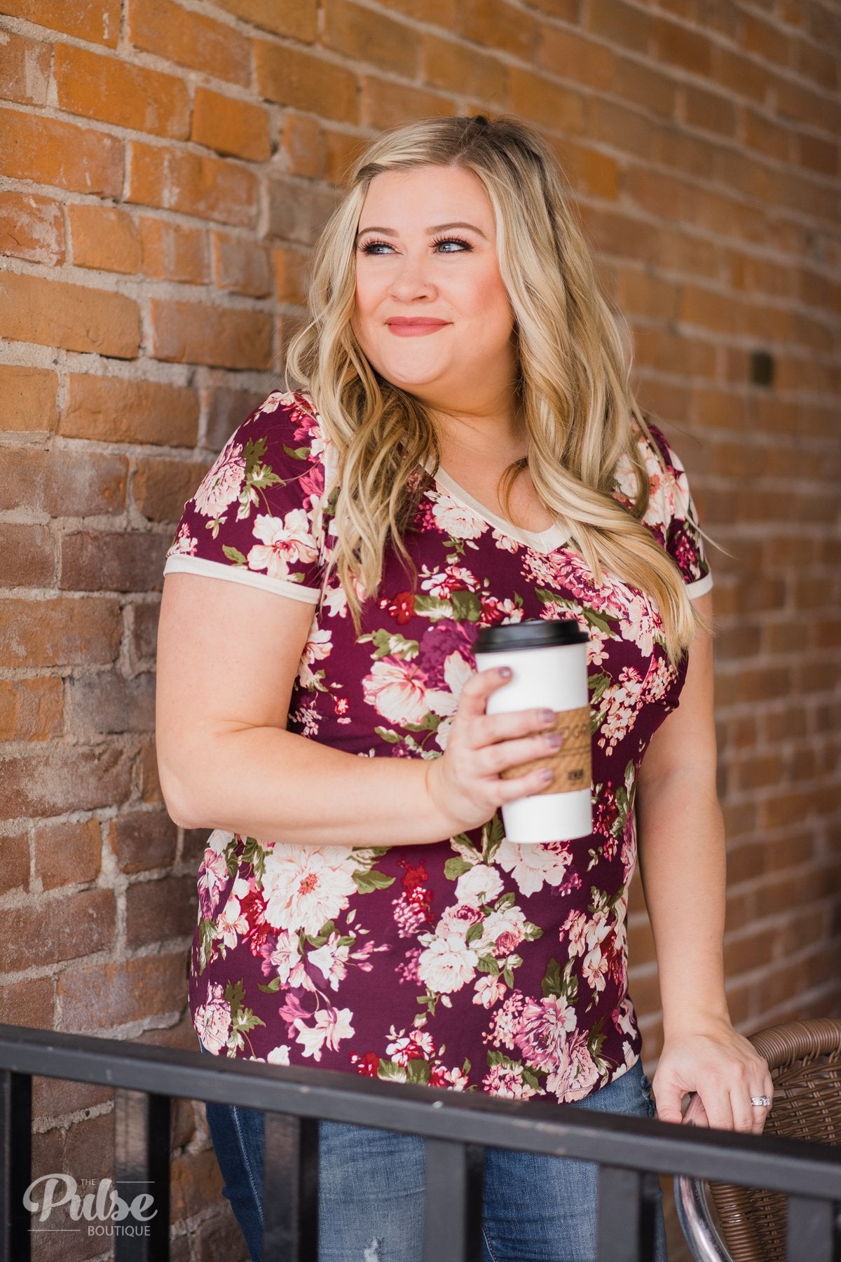Love Grows Floral V-Neck Top- Eggplant