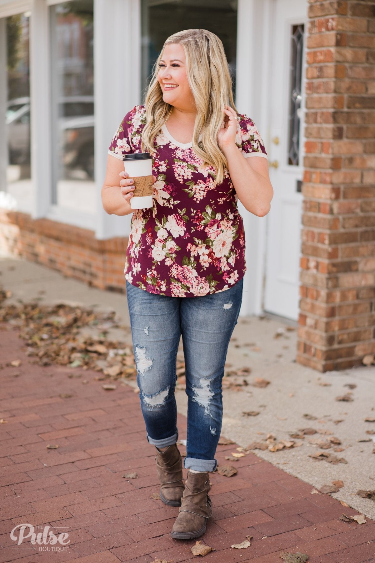 Love Grows Floral V-Neck Top- Eggplant