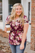 Love Grows Floral V-Neck Top- Eggplant