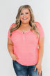 Short Sleeve Neon Zipper Top- Pink